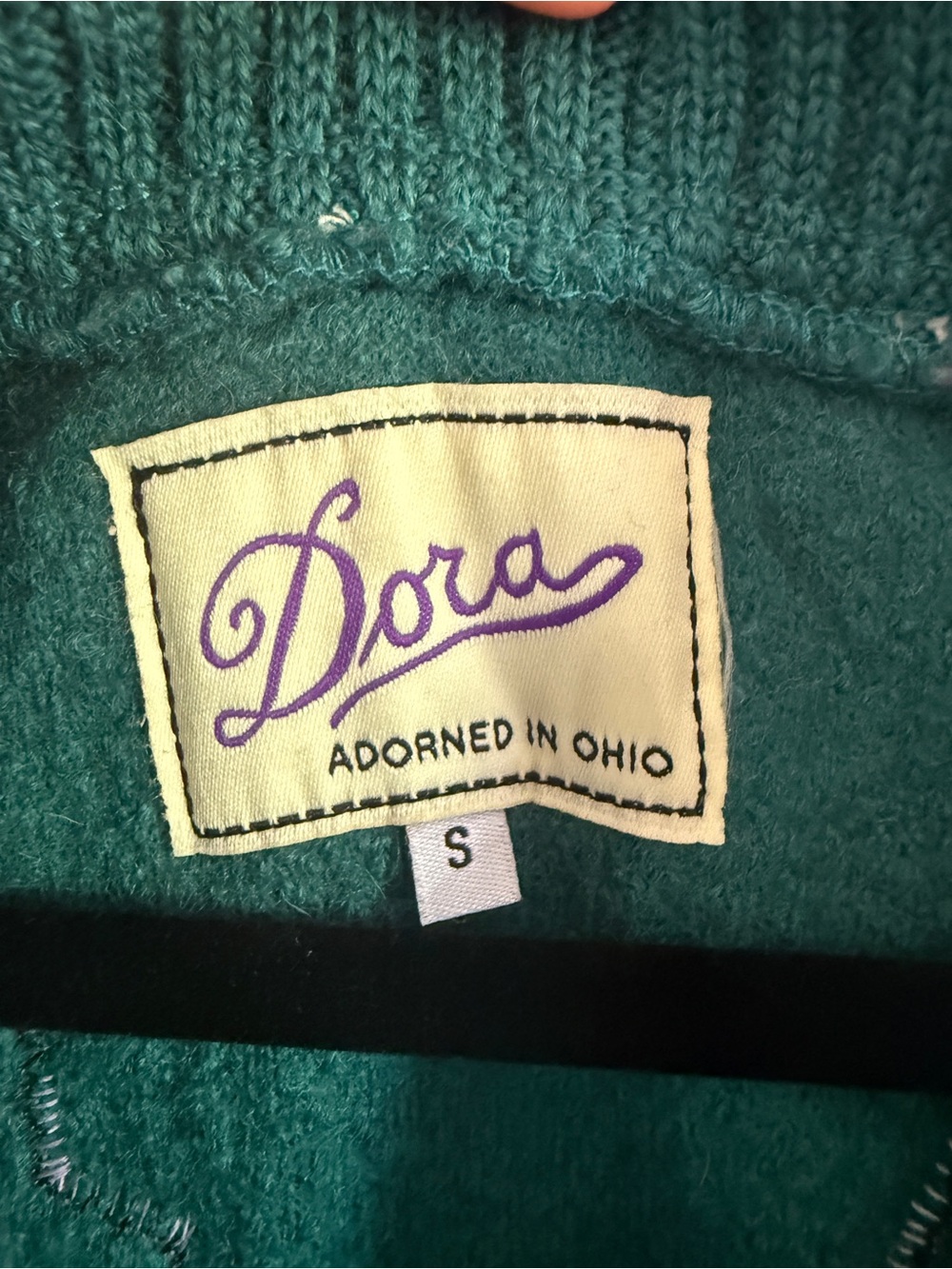 Dara Adorned in Ohio 100% Wool Teal Embroidered Floral Cardigan Size S - Picture 4 of 7